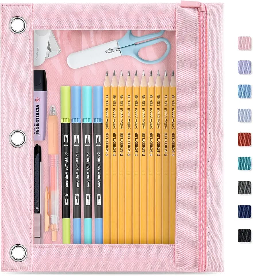 Binder Pencil Pouch for 3 Ring Binder, Clear Pencil Case Box Bag with Zipper, Aesthetic Pen Organizer for School Supplies, Back to School for Girls Boys Kids, 1 Pack, Pink