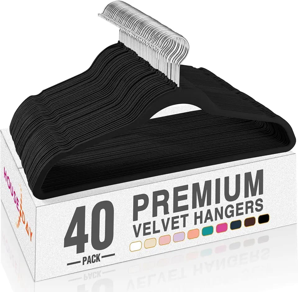 HOUSE DAY Black Velvet Hangers 40 Pack, Non Slip Clothes Felt Hanger