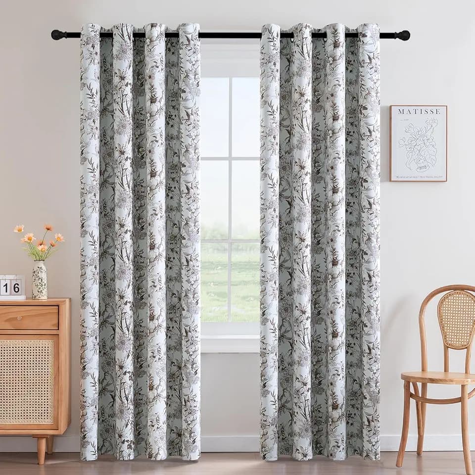 H.VERSAILTEX Blackout Curtains 84 Inch Length 2 Panels Set Floral Print Curtain Drapes for Living Room Thermal Insulated Grommet Window Curtains for Bedroom - French Jouy Flora in Macchiato