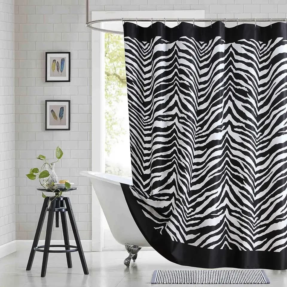 Fabric Shower Curtain, Black and White Shower Curtain, Abstract Zebra Striped Shower Curtains for Bathroom, Modern Decorative Bathroom Curtains - 72" W x 72" H
