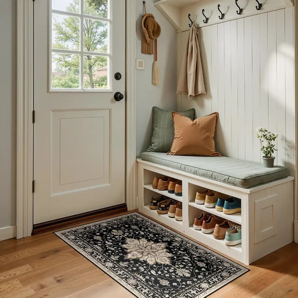 RELEANY Washable Area Rug, Small 2'x4', Black/Neutral