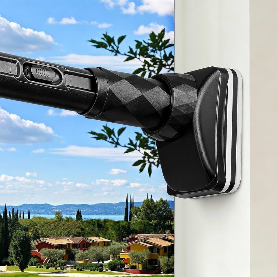 One-Click Tension Curtain Rod 40-67" Adjustable Shower Rod Black No Drilling for Window Bathroom Closet Room Divider Extra Long Curtain Rod