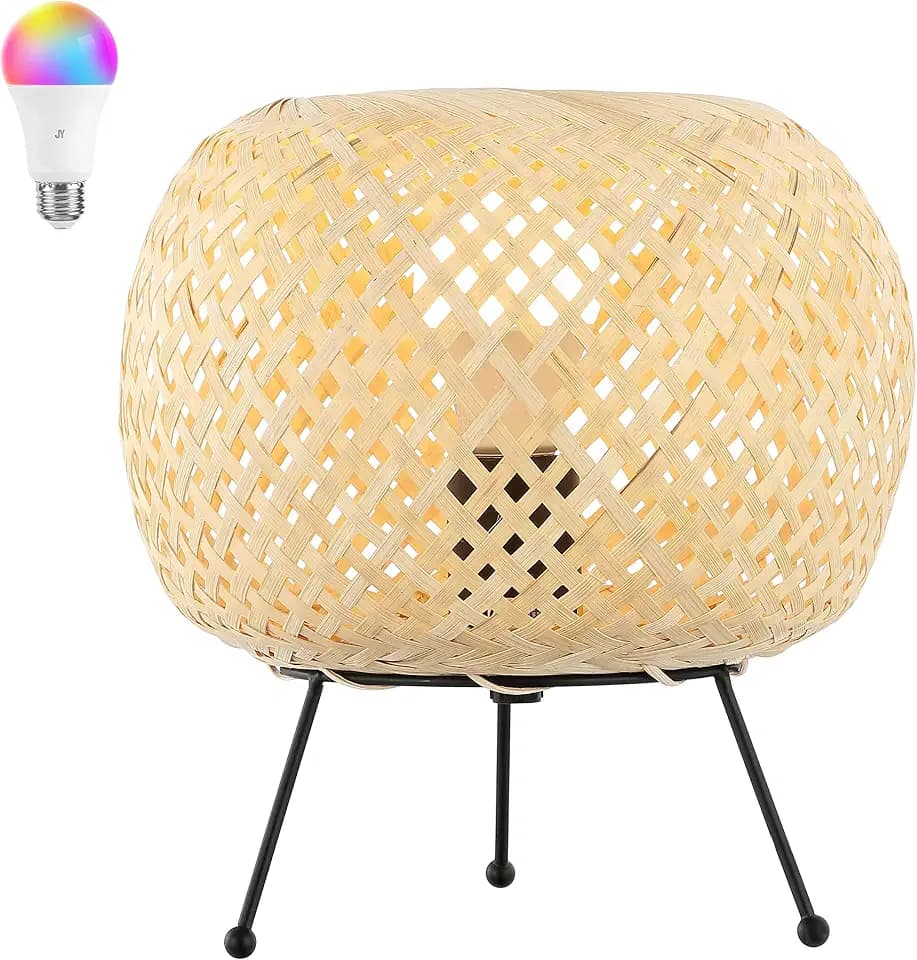JONATHAN Y Palma 10.75" Bohemian Rattan Metal Mini Table Lamp, Light Brown