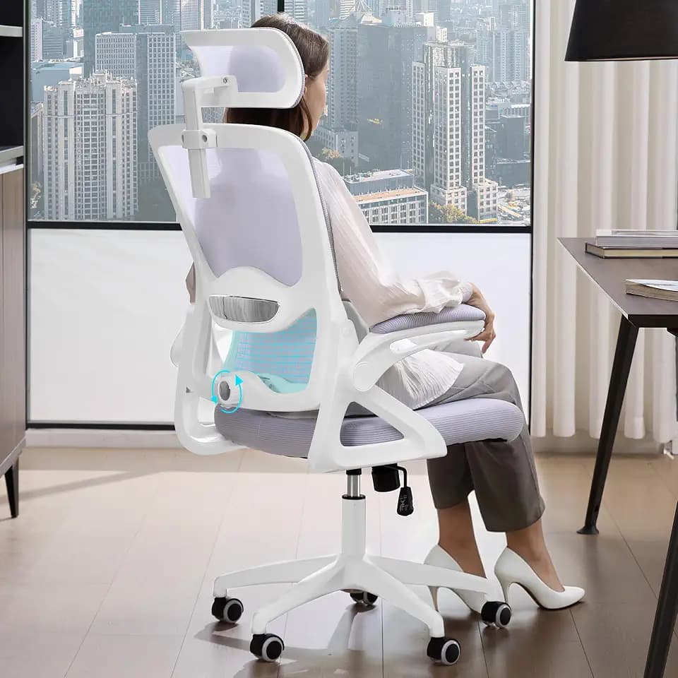 Ergonomic Office Chair,Mesh Office Chair with Lumbar Support,High Back Desk Chair with Flip-up Arms,400 lbs Big and Tall Computer Chair with Headrest,Comfy Desk Chairs (Lavender)