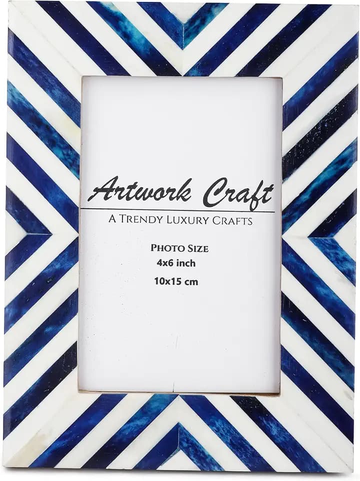 Picture Photo Frame Chevron Herringbone Art Inspired Vintage Table-Top/Wall Décor Frames (4x6 Inches, Blue,White)