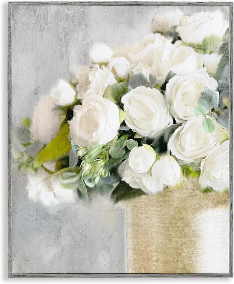 Romantic White Roses Arrangement, 16 x 20 Inch Framed Giclée Print