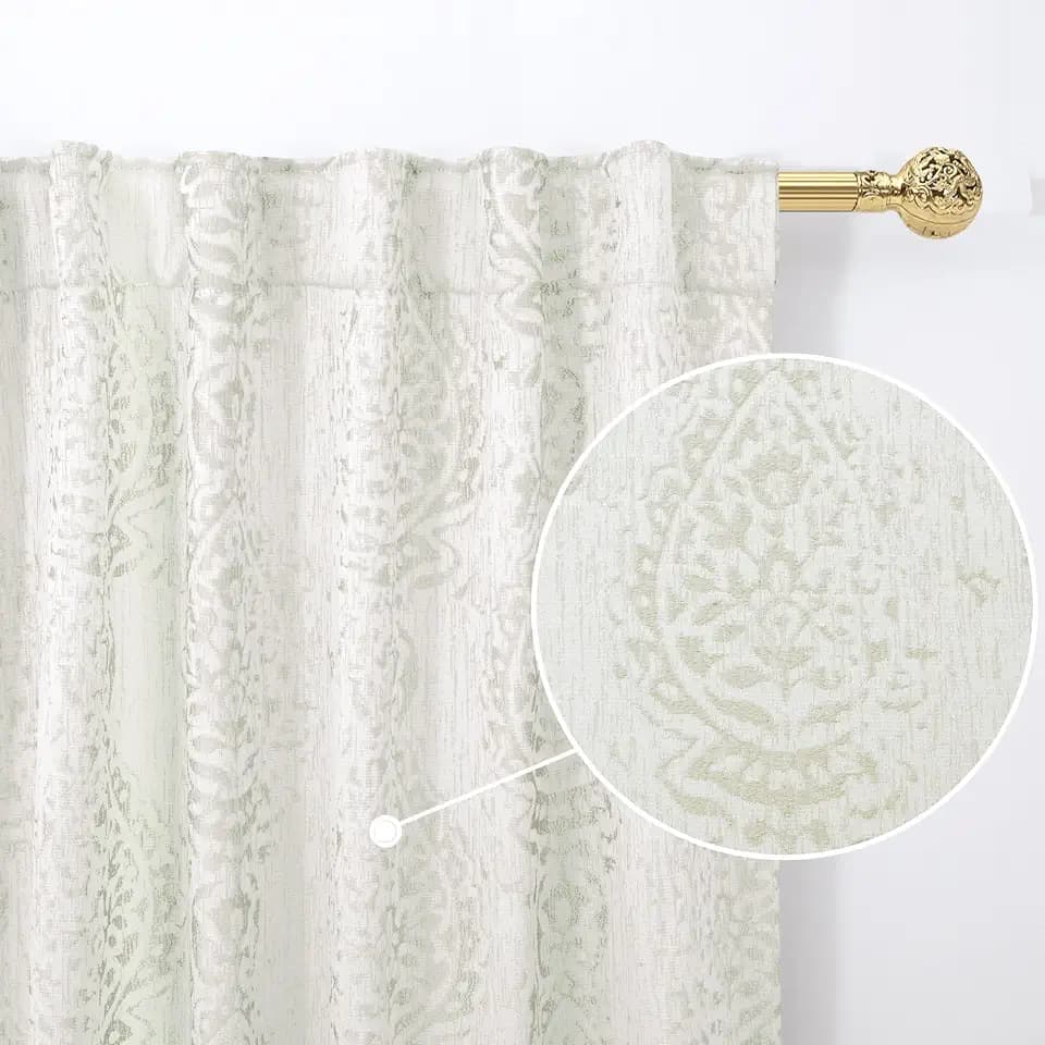 Patterned Living Room Curtains Drapes 108 Inch Long 2 Panels,Extra Long 50% Blackout Black Out Light Filtering Back Tab Boho Print Pattern 9FT Length Ceiling Curtains for Tall Window,Cream Beige