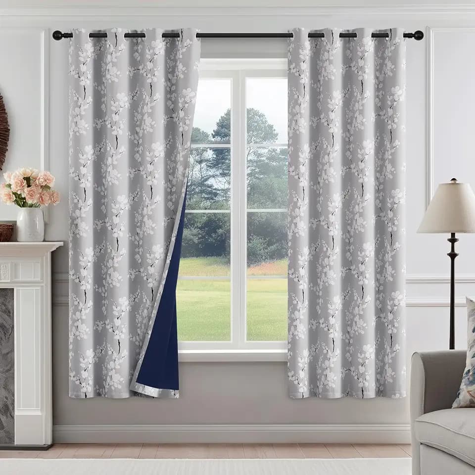 FMFUNCTEX Grey Blackout Floral Curtains for Bedroom, 54 Inches, 2 Panels