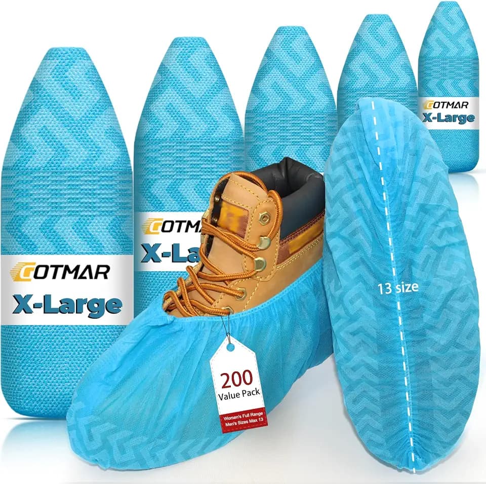 200 Pack XL Non-Slip Disposable Boot & Shoe Covers Blue, Fits Men’s US 13