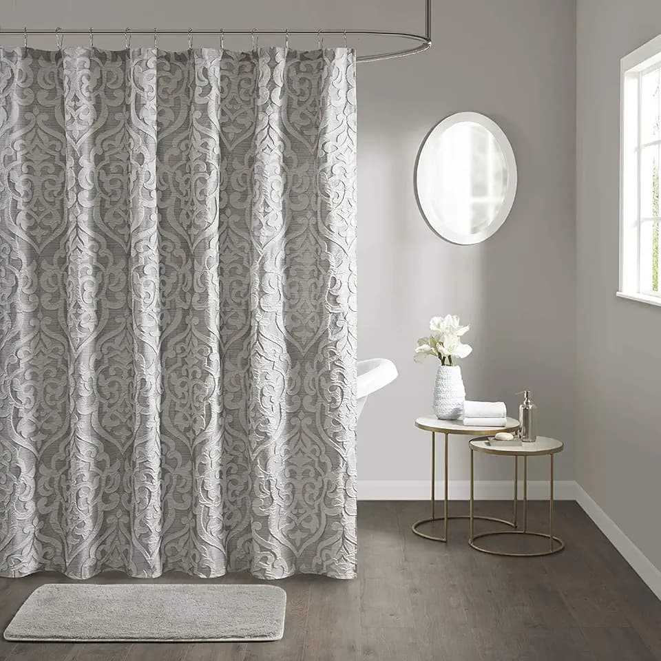 Madison Park Fabric Damask Medallion Shower Curtain, 72"x72", Silver