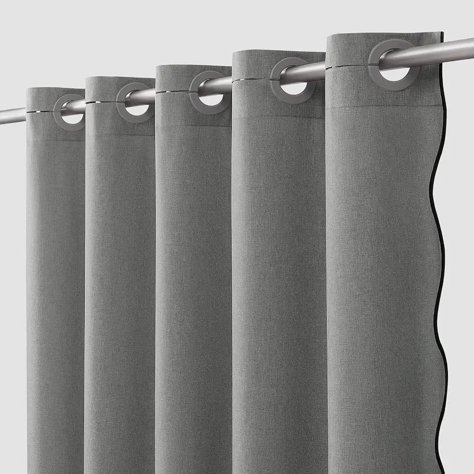 Furlinic Grey No Hook Shower Curtain Scalloped Waterproof Heavy Duty 72x75