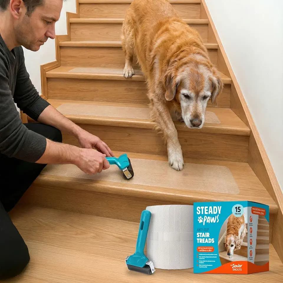 Clear Anti-Slip Stair Treads – Transparent Adhesive Stair Strips for Dogs, Cats, & Elderly Pets, Non-Slip Step Traction Pads for Pet Safety, Easy to Apply & Remove – 15 Pack (24" x 6")