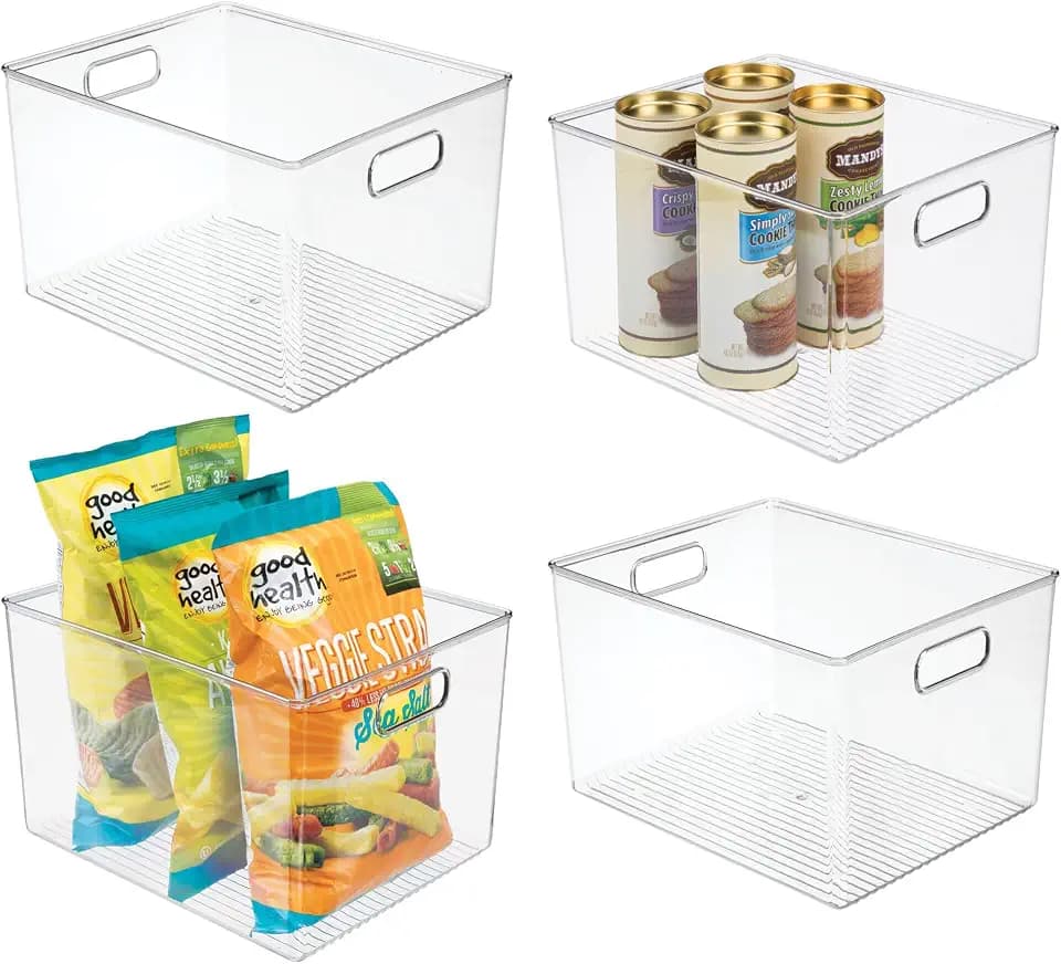 iDesign Storage Bins with Handles, Set of 4, Clear