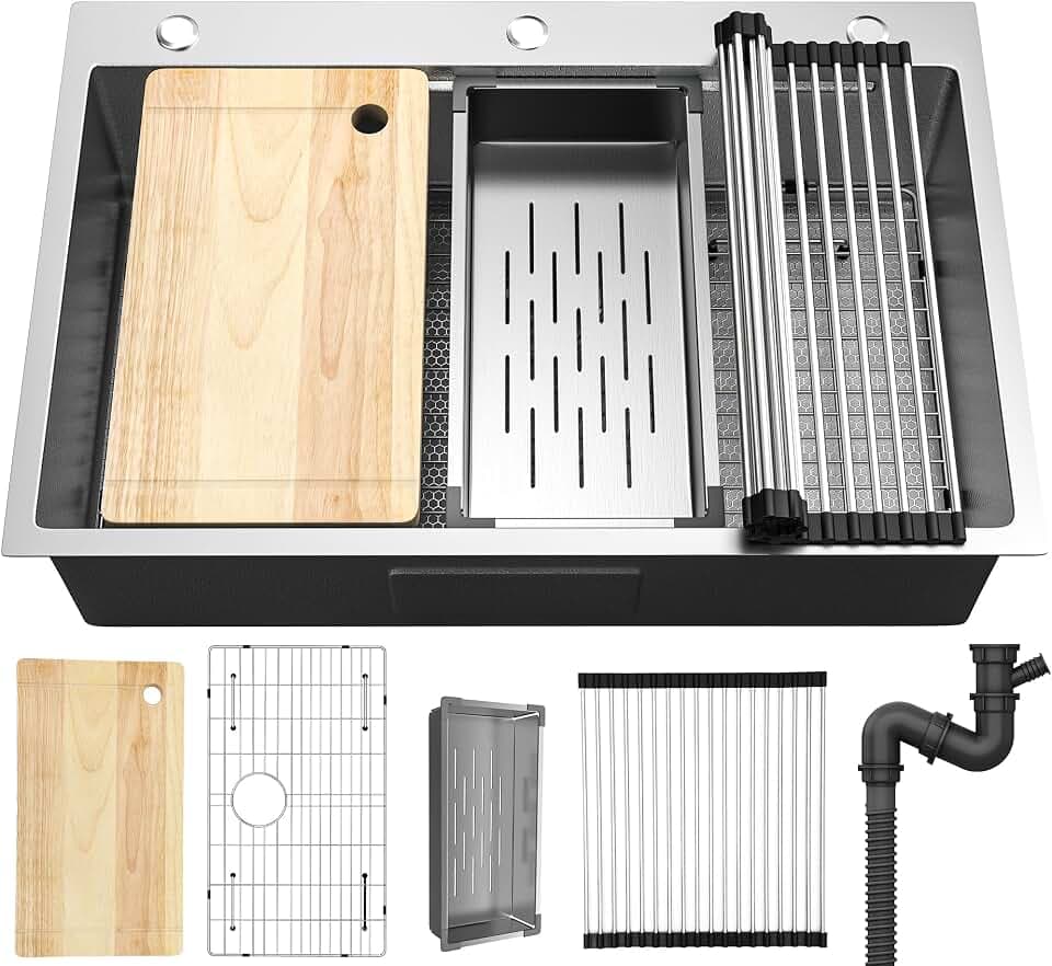YITAHOME Drop In Kitchen Sink Workstation 33in