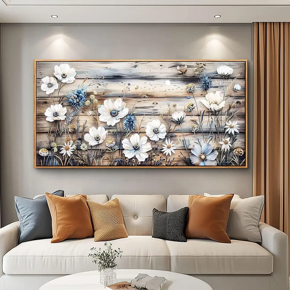 JUDASJART Large Wall Decor For Living Room Canvas Wall Art For Office Modern Wall Decorations For Bedroom Rustic Wood Flower Landscape Painting Farmhouse Pictures Artwork Room Home Decor 24x48 In
