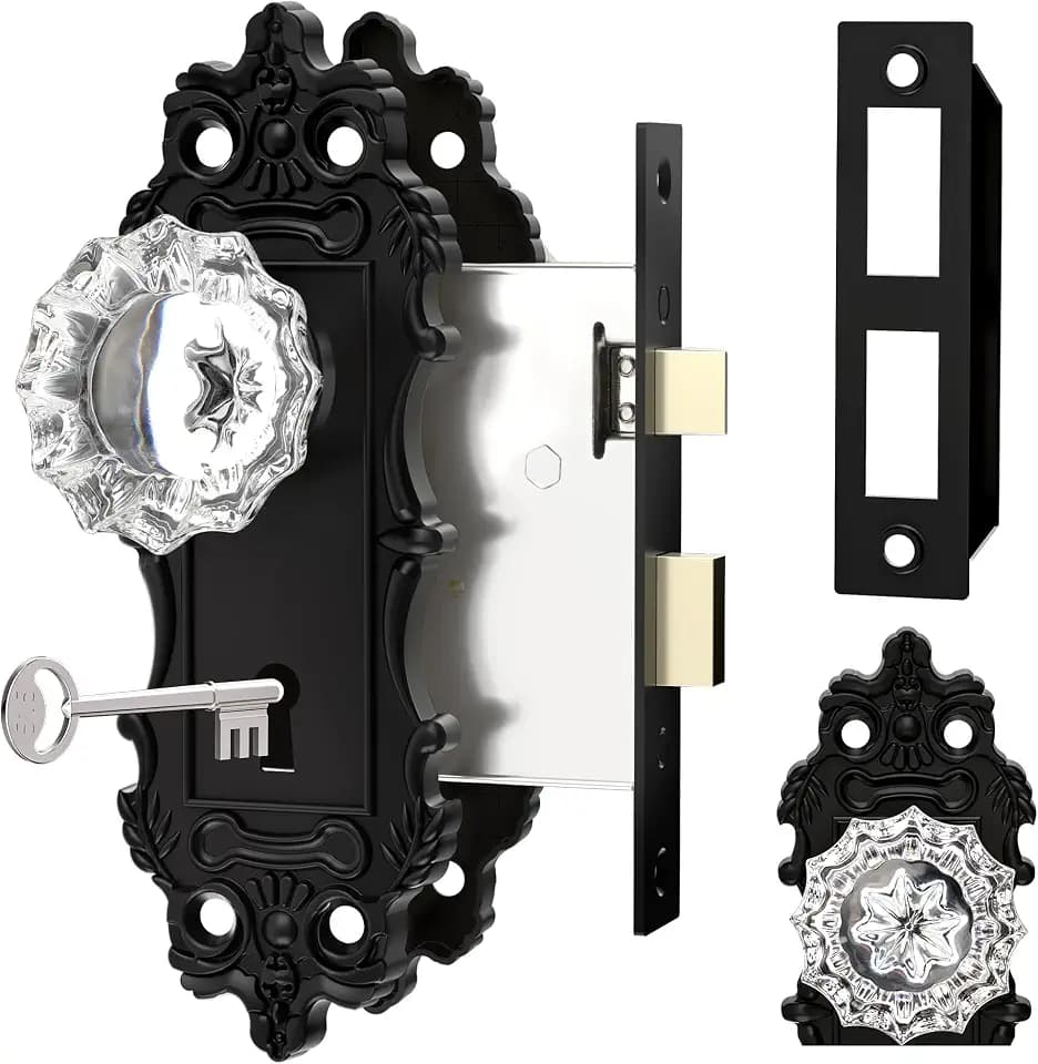 Mortise Lock Crystal Glass Door Knobs Interior, Matte Black