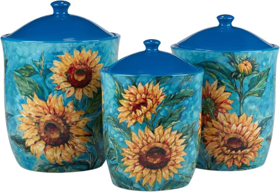 Certified International Golden Sunflowers Set of 3 Canisters: 54 oz., 64 oz.,92 oz.