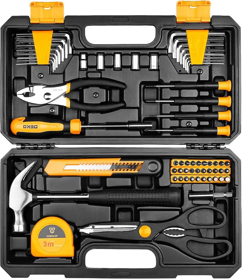 62-Piece Household Tool Set:Small Basic Home Tool Kit with Plastic Toolbox, Hand Tools with Storage Case DEKOPRO