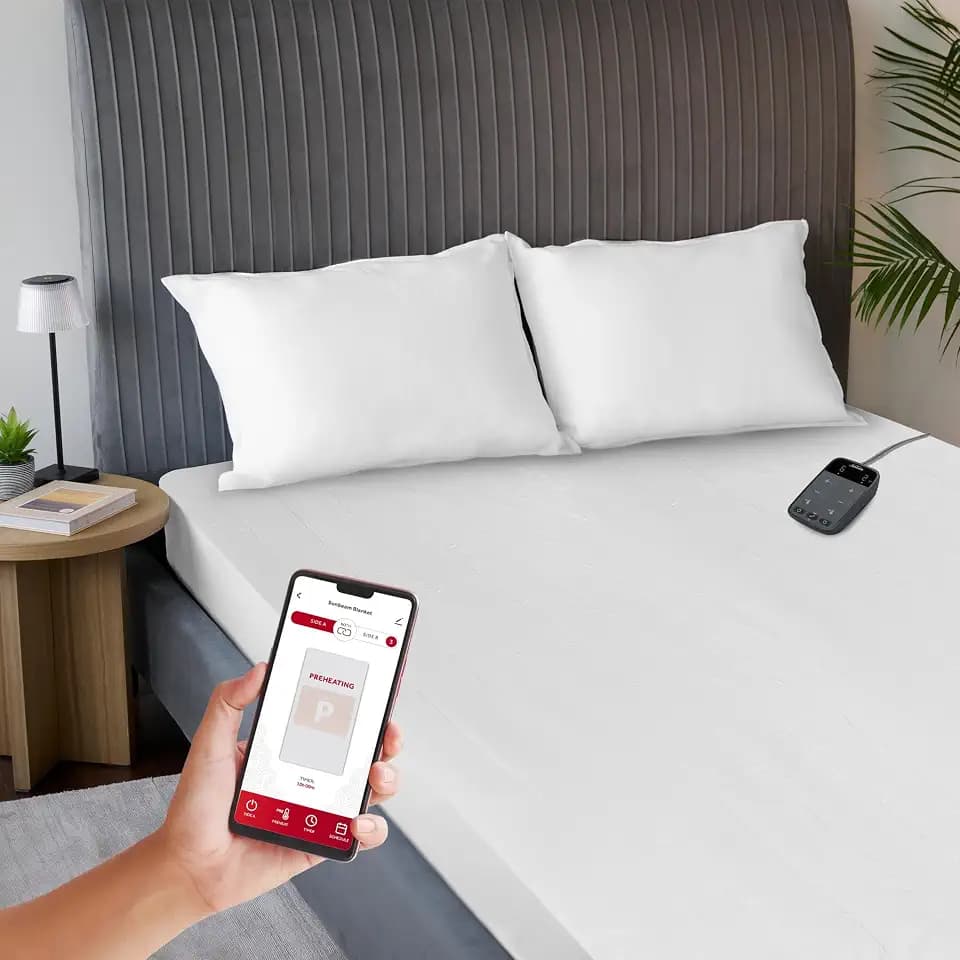 Sunbeam Polyester Wi-Fi Connected Mattress Pad, Electric Blanket, 10 Heat Settings, King Size, White