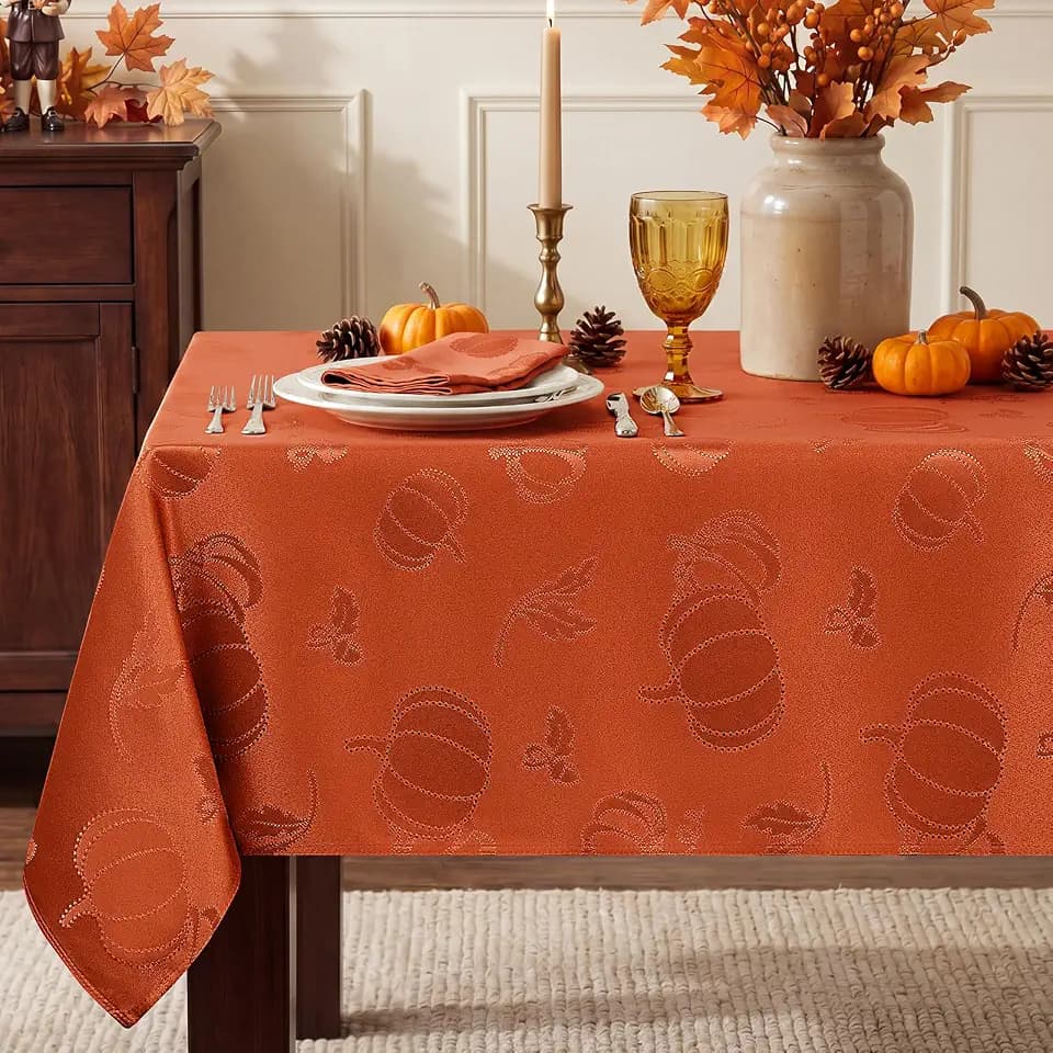 Romanstile Fall Jacquard Rectangle Tablecloth, Thanksgiving, 60 x 84 Inch