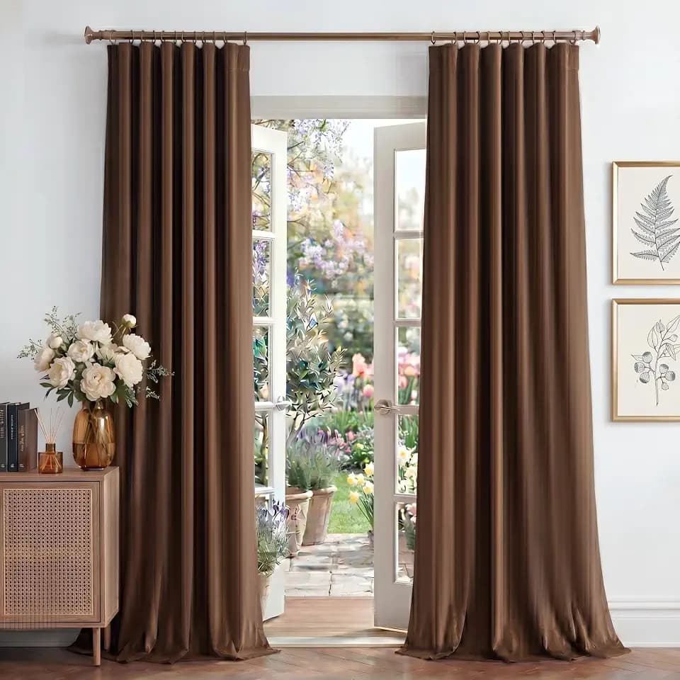 NICETOWN Brown Velvet Blackout Back Tab Curtains 108 Inch Length 2 Panels