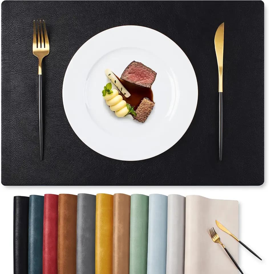 MOSAYT Vinyl Faux Leather Placemats, Set of 4, Black