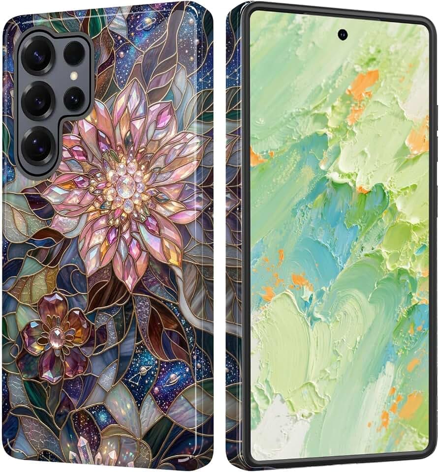 Compatible for Samsung Galaxy S26 Ultra Case,Individualized and Distinctive Double Layer Protection Shockproof Phone Cover for Women Men Girl Boy,Stained Glass Galaxy Floral