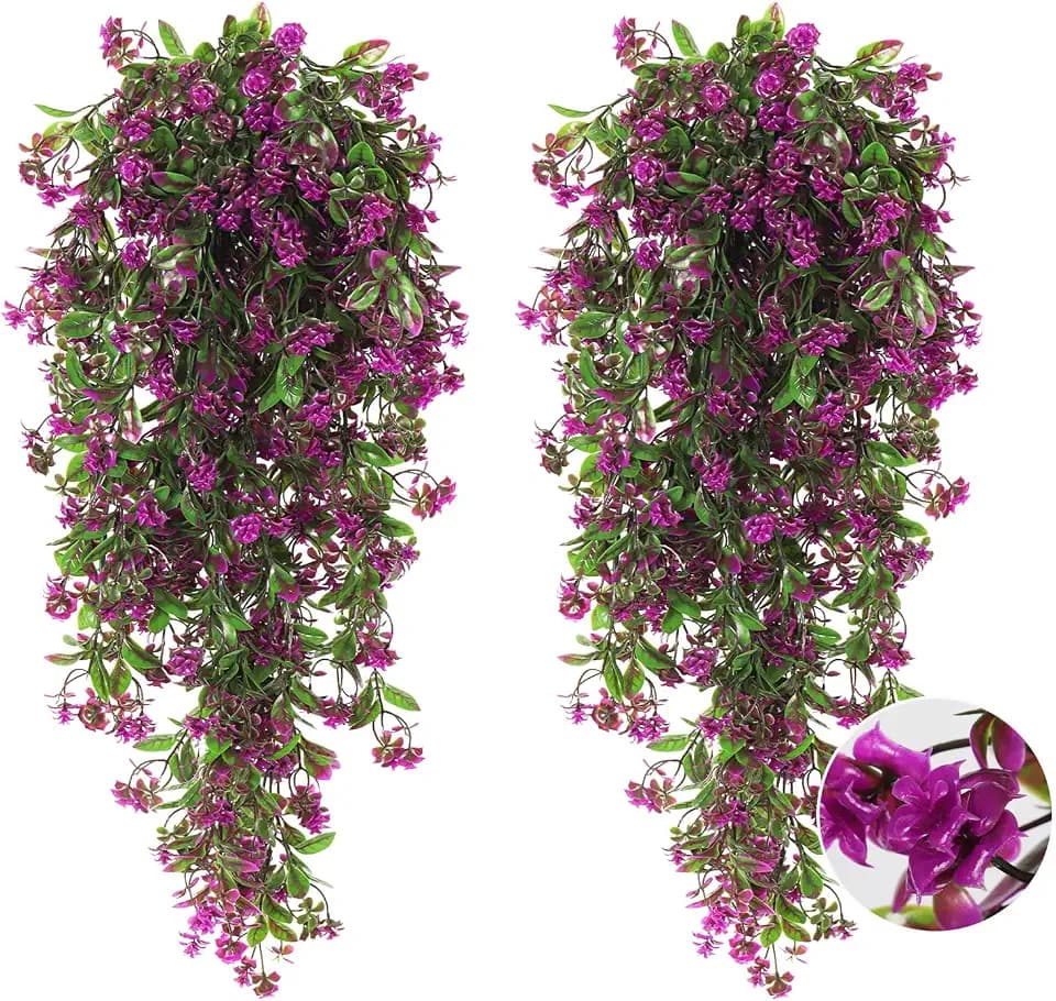 RECUTMS Artificial Fake Hanging Flowers Plants for Outdoors Decor 2Pcs