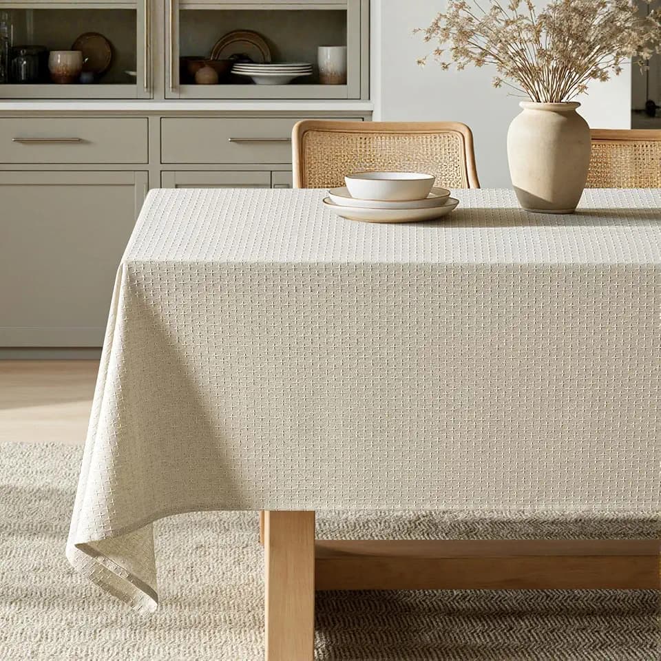 MIULEE Natural Beige Linen Rectangle Tablecloth 60x104 Inch