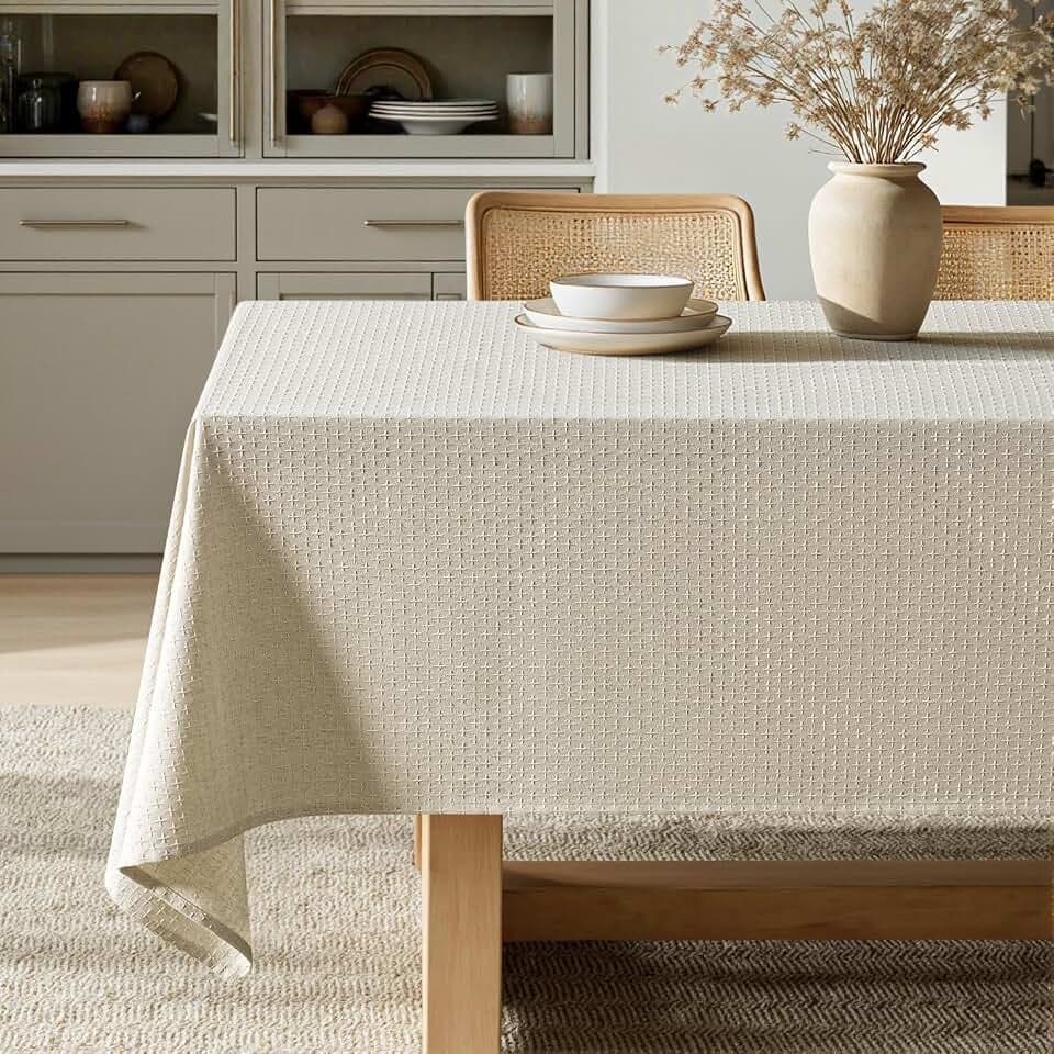 MIULEE Natural Beige Linen Rectangle Tablecloth 60x120 Inch