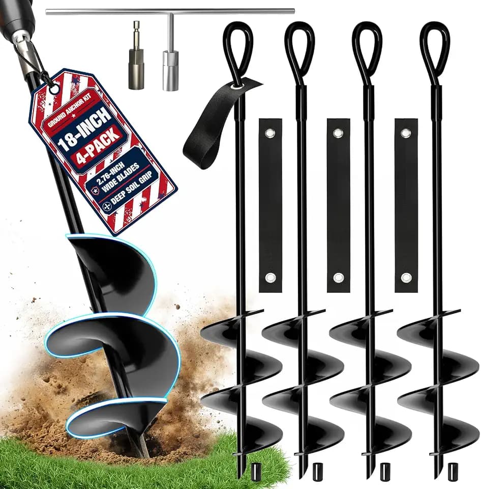 MIXC Heavy Duty Ground Anchors Screw in, 18-Inch, 4-Pack with Straps