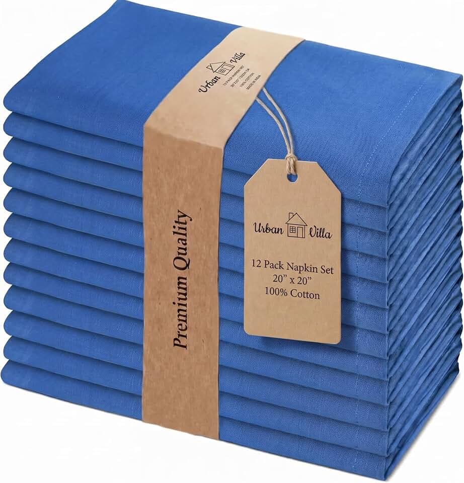 Urban Villa Cloth Napkins Cotton 20x20 (Set of 12) Royal Blue