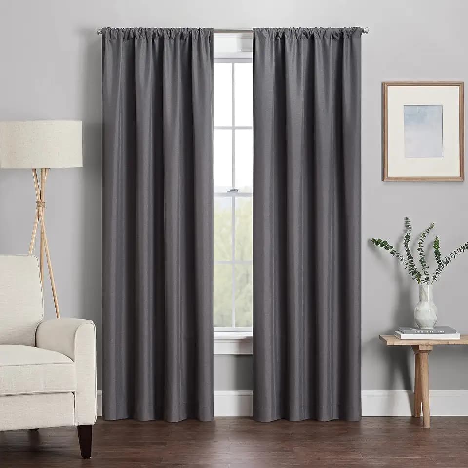 Eclipse Kendall Blackout Rod Pocket Curtain, 42x63, Charcoal