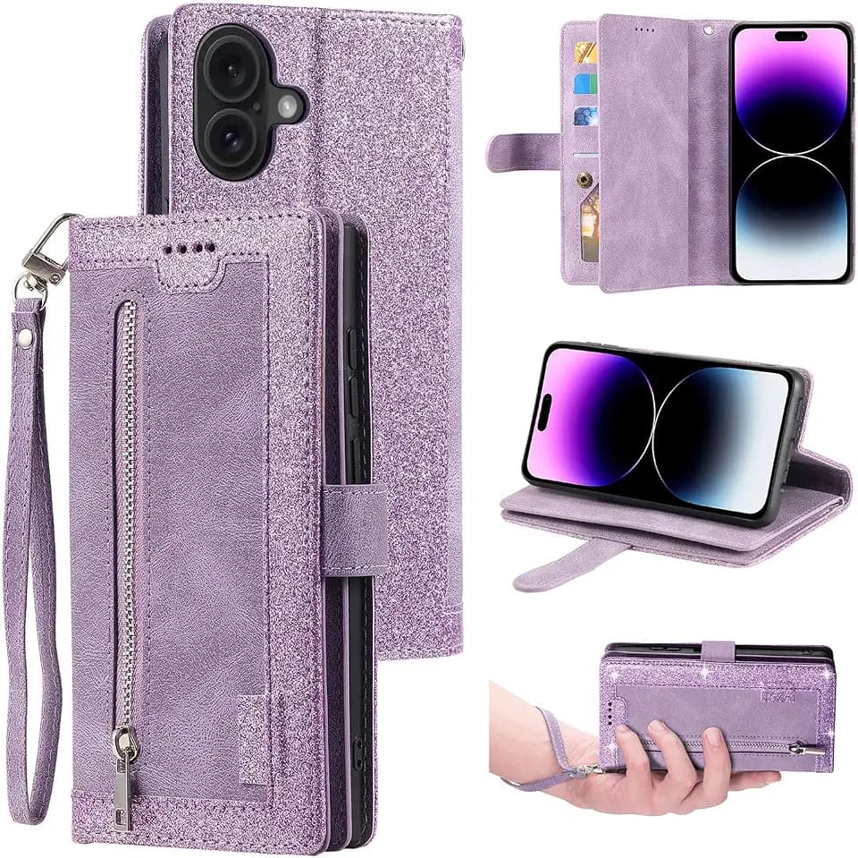 UEEBAI Hülle für iPhone 17, Retro Leder Klapphülle, Lila