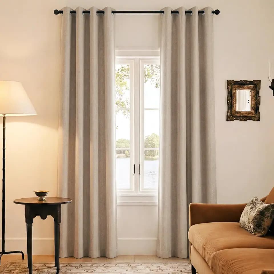 NICETOWN Natural Linen Blackout Curtains 96 Inches Long for Living Room