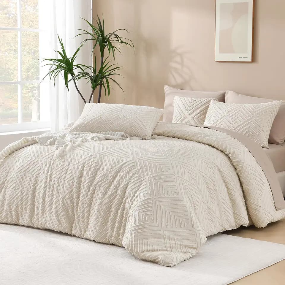 Andency King Size Comforter Set Beige, 3 Pieces Boho Bedding