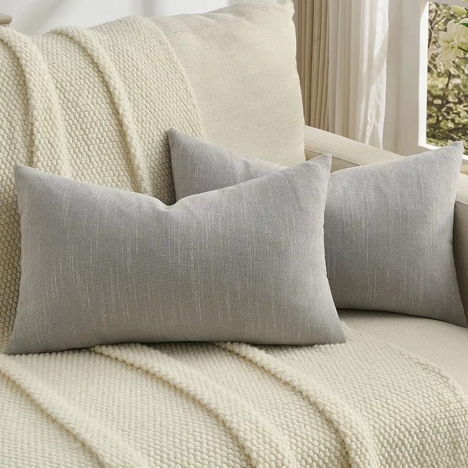 FUTEI Pack of 2 Chenille Throw Pillow Covers 12x20 Inch, Dark Grey