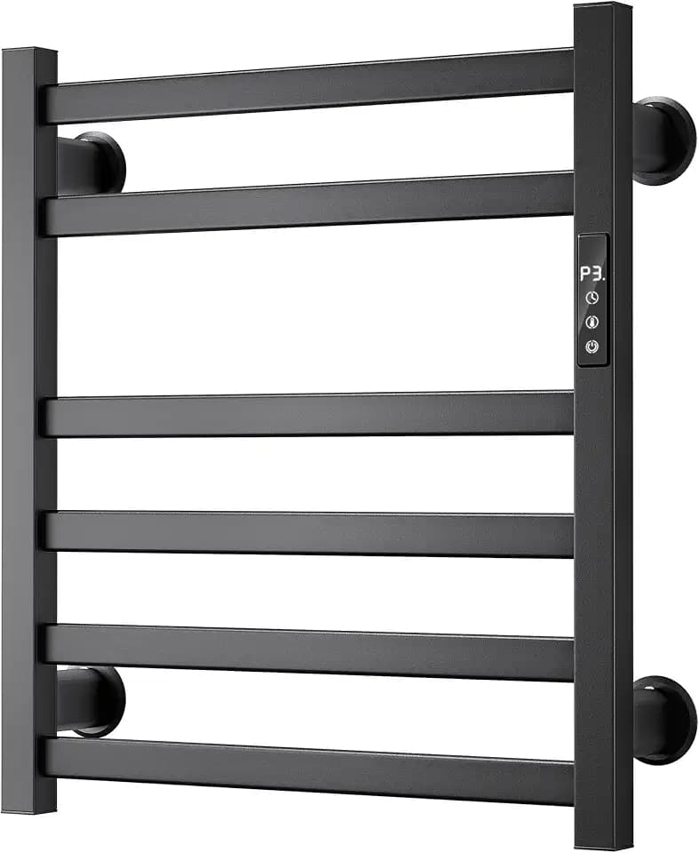 Electric Towel Warmer Wall Mounted, Heated Towel Rack with Intelligent Timer & Temperature Control, Plug-in or Hardwired, Left/Right Compatible, 21 Inch, Black