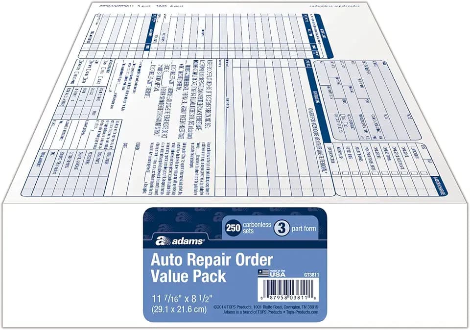 Adams Garage Repair Order Forms, 8.5 x 11 Inch, 3 Parts, 250-Count, White and Canary and White Tag (GT3811)
