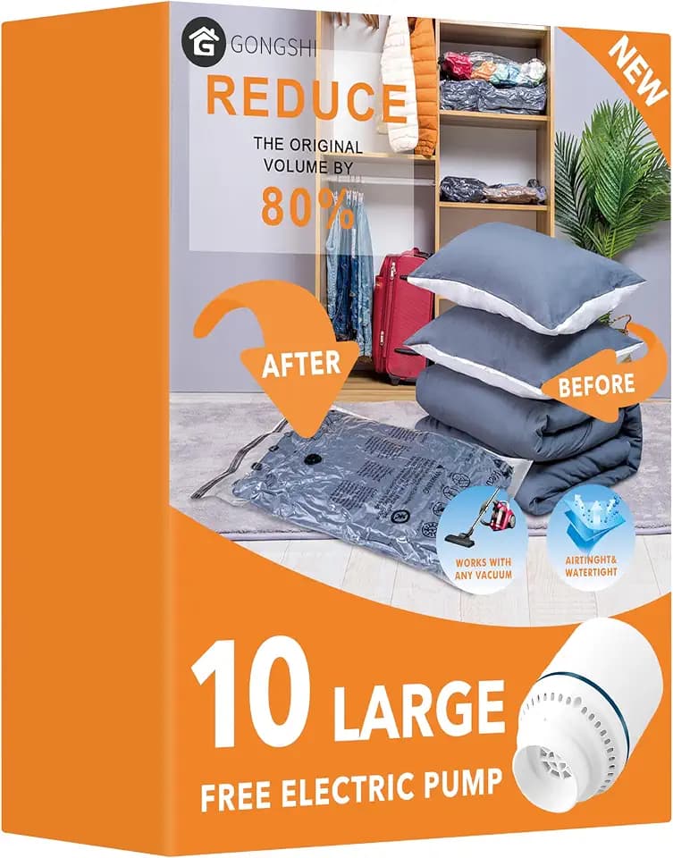 GONGSHI Vacuum Storage Bags with Electric Pump, 10-Pack, Large
