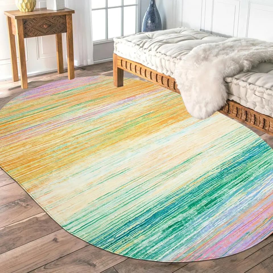 USTIDE Oval Rainbow Rug Washable Soft Kids Rug for Girls Room 4Ft x 6 Ft Colorful Stripe Kids Room/Bedroom/Living Room/Nursery Room Decor