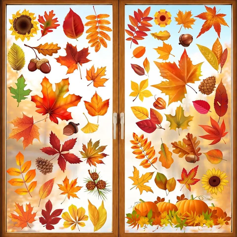 Fall Window Clings - 9 Sheets Thanksgiving Decorations Stickers