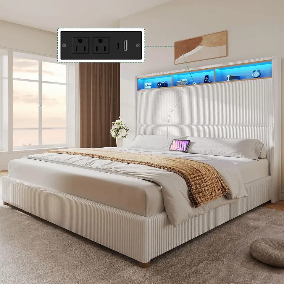 YITAHOME King Size Bed Frame with Charging Station and RGB LED Lights