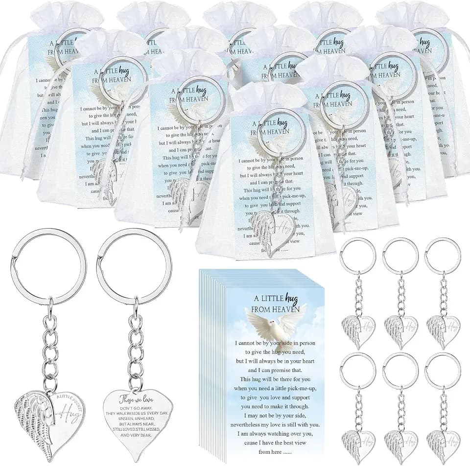 Ecally 20 Sets Funeral Favors for Guest, Memorial Keychains, Angel