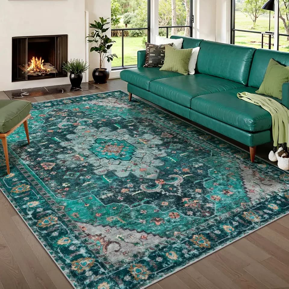 Ciicool 5x7 Area Rug Washable Large Teal Non-Slip for Living Room Bedroom