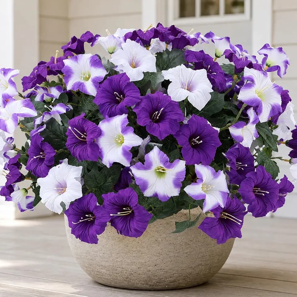 Geegoods Artificial Petunias Flowers for Outdoors, 4 Bundles UV Resistant