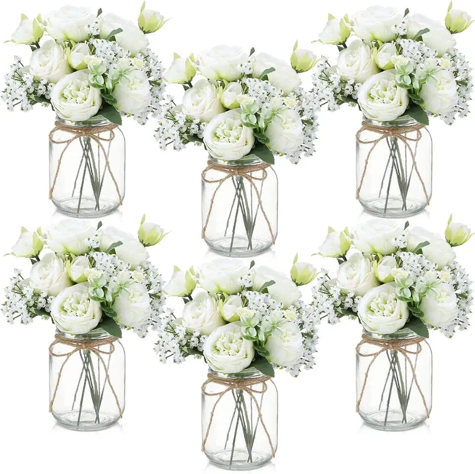 Zeyune 6 Sets Mason Jar Flowers Centerpiece Table Decorations,Green