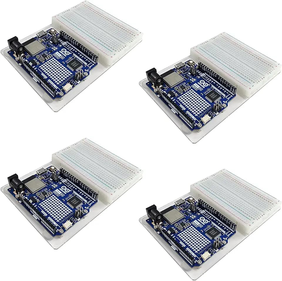 Acrylic Base Plate for Arduino Uno R3/R4 with 400-Point Breadboard – Transparent Prototyping Holder Kit for STEM Projects and Electronics, 4 Sets