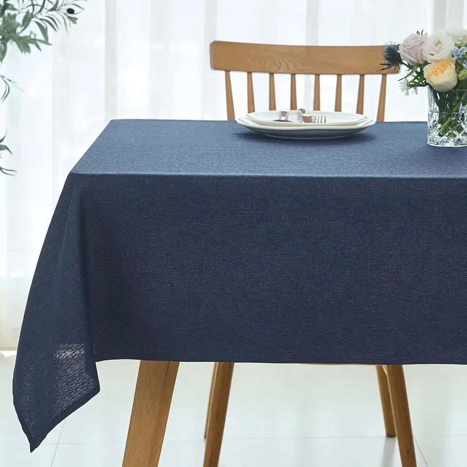 maxmill Square Linen Textured Tablecloth Waterproof Spillproof Wrinkle Free Slubby Textured Table Cloth for Dinner and Party Washable Wipeable Fabric Table Cover Decoration, 60 x 60 Inch, Navy Blue