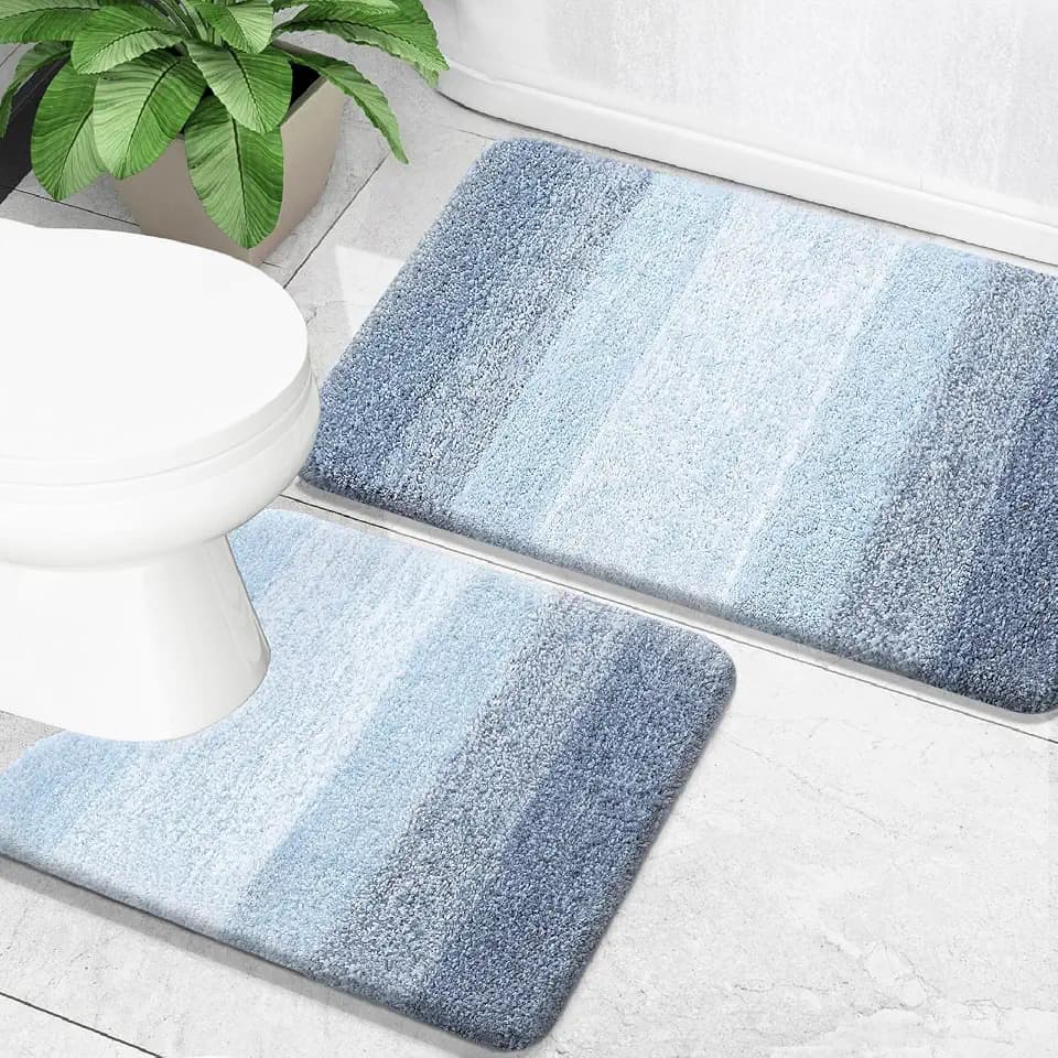 OLANLY Micorfiber Bathroom Rug Set 2 Piece, Soft Absorbent Bath Mats, Blue
